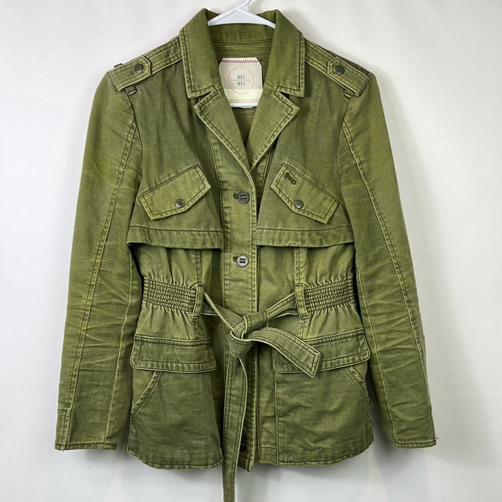 HEI HEI | ANTHROPOLOGIE Military Style Ruffled Trench Jacket XSP - Picture 2 of 12